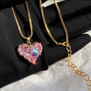 Pink Sapphire Heart Pendant Gold 18k Necklace